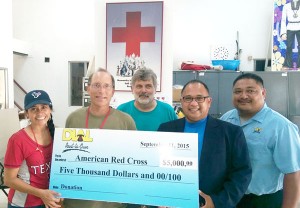 From left, American Red Cross NMI Chapter board chair Tayna Belyeu-Camacho, executive director John Hirsh, American Red Cross Disaster Relief Operation director Scott Underwood, DIAl Rent-to-Own CEO Daniel Singh, and DIAL Rent-to-Own Saipan branch manager Alex Villazon. (Contributed Photo)