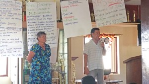 START instructor Larry Lee and Maureen Sebangiol, representing Latte Training Academy, speak during the Kagman High School orientation. (Contributed Photo)