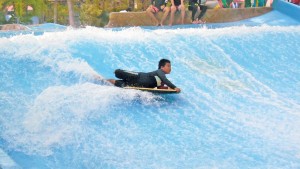Daniel Bae shows some of his moves that earned high scores from the judges to rule the Grommets Bodyboard division of last weekend’s 2015 Point Break Open Saipan at the Pacific Islands Club’s flowrider facility in San Antonio. (Mackenzie Rae Perez)