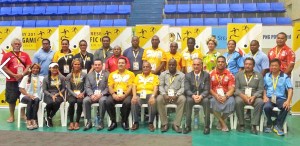 Commonwealth Bodybuilding Federation president John Davis, standing seventh from left, joins other members of the South Pacific Bodybuilding Federation Congress held simultaneously with the XV Pacific Games in Port Moresby, Papua New Guinea, in July. Davis was elected as vice president for Micronesia. (Contributed Photo)