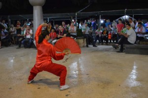 A Wu Shu practitioner performing a Chinese martial arts demonstration that utilizes the use of a fan for the Chinese employees of Best Sunshine International, Ltd. during the appreciation party. (Erwin Encinares)