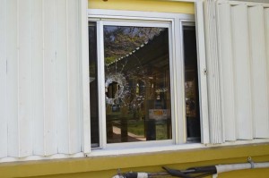Burglars shattered this window of the Francisco M. Sablan Middle School cafeteria. (Erwin Encinares)
