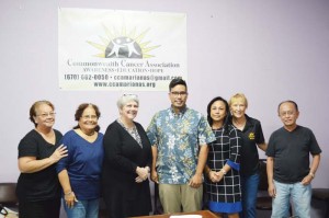 Commonwealth Cancer Association board members, from left to right, Alicia Deleon Guerrero, Malua Peter, Lauri Ogumoro, Roman "Bo" Palacios, Nora Sablan, Bobbi Grizzard, and Cesar Dumatol. (Erwin Encinares)