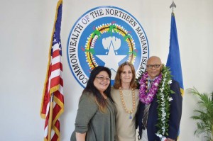 From left to right, Education Commissioner Cynthia Deleon Guerrero, former Board of Education Rota representative Denise R. King, and current Board of Education Rota representative Herman M. Atalig after the swearing in of BOE officers yesterday. (Erwin Encinares)