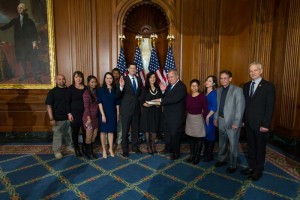 Accompanied by staff, constituents, and his wife Andrea, Delegate Gregorio Kilili C. Sablan (Ind-MP) takes his oath of office in this ceremonial photo with House Speaker Paul Ryan at the U.S. Capitol. (Contributed Photo)