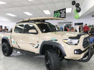 The 2017 Toyota Tacoma TRD Off-Road customized by Taga Customs and Tribe Mariana was unveiled last Saturday at the jam-packed Atkins Kroll Saipan showroom in San Jose. (Mark Rabago)