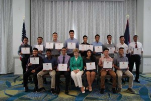 Delegate Madeleine Z. Bordallo (D-GU) presents certificates of special congressional recognition to high school seniors on occasion of their nomination to the U.S. military academies. (Contributed Photo)