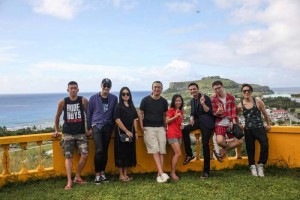 Chinese actor Shuo Yang, third from right, visits Rota, Northern Mariana Islands, on a location shoot with Brides in January 2017.  Also pictured are members of the media team and Marianas Visitors Authority marketing specialist Laura Hsiao, fifth from left. (MVA)