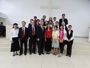 The 14 graduates of the first Home Care and Hospitality training pose with officials of Eucon International University and Taiwan’s Ching Kuo University after Friday’s graduation ceremony at the Eucon auditorium in Gualo Rai. (Demalynn S. Pagarao)