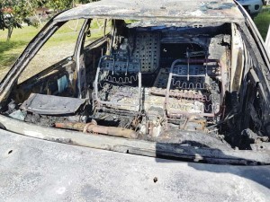 The interior of this 1994 Toyota Camry was totally damaged after it caught fire Friday afternoon on a lot along Chalan Monsignor Guerrero Road on As Terlaje Hill. The driver, a 19-year-old student, was not injured. Fire investigators determined that the cause was accidental due to mechanical problems. (Derek Gersonde)