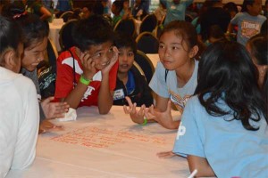Students at the Marianas Tourism Education Council Tourism Summit on Jan. 26, 2017, at Fiesta Resort & Spa brainstorm their favorite places in the Marianas that they would promote to potential visitors. (MTEC) 
