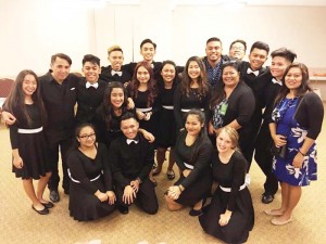 Education Commissioner Cynthia Deleon Guerrero poses for a picture with Marianas High School Glee Club’s Rhythm ‘N Harmony during the Tumon Bay Music Festival in Guam. (Contributed Photo)