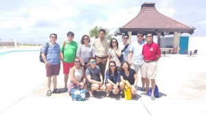 Marianas Visitors Authority managing director Christopher A. Concepcion, standing center, welcomes members of a familiarization tour on March 16, 2017, at Aqua Resort Club Saipan. (MVA)
