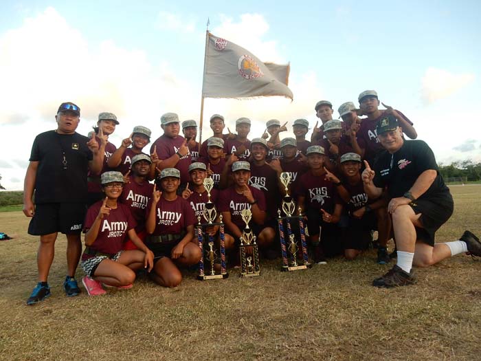 Kagman High School JROTC cadets won two first place trophies and a fourth place trophy at Spring Camp. (Contributed Photo)