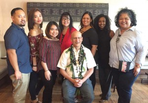 Portland State University’s Dr. Carlos Crespo, seated, meets with Northern Marianas College president Dr. Carmen Fernandez and other NMC faculty and students. (NMC)