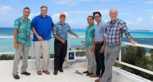 From left, Hyatt Regency Saipan Finance director Yoshio Gabaldon; IT&E chief executive officer John Compton; Red Cross executive director John Hirsh; Hyatt Regency Saipan general manager Nick Nishikawa; Transcend IT Solutions technology consultant and owner, Mark Badal; and IT&E Sales and Marketing manager Hans Mickelson. (Contributed Photo)