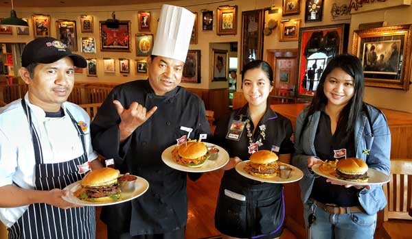 Hard Rock Café executive chef Kotwal Meharwan Singh and his crew with the World Burger Tour selection. (Bea Cabrera)