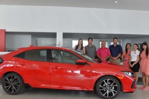Joeten Motors is offering the 2017 Honda Civic hatchback as ac hole-in-one prize for the upcoming Governor's Tournament of Champions that will be held on May 27 and 28, 2017. From left, Elizabeth Tenorio and Peter Tenorio of Joeten Motors; Ben Babauta, TOC tournament director; Matt Deets, Joeten Motors general manager; and TOC committee members Marida Pensader, Surina Reyes, and Marie Sablan. (Contributed Photo)