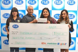 IT&E recently donated $5,000 in cash and in-kind prizes to the organizers of the Governor’s Tournament of Champions, which will be held this weekend. From left, Marie Sablan, TOC committee member; Ben Babauta, TOC tournament director; Daisy Demapan, IT&E marketing staff; and Surina Reyes, TOC committee member. (Contributed Photo)