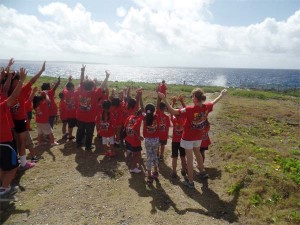 Students from Grace Christian Academy Tinian stop by the Tinian Blowhole on May 18, 2017, as part of an island tour organized by the Marianas Visitors Authority as part of May Tourism Month. (MVA)