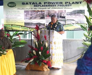 Abe Malae, American Samoa Power Authority executive director, offers comments at the dedication of the new Satala power plant in American Samoa’s Pago Pago Harbor. (Contributed Photo)