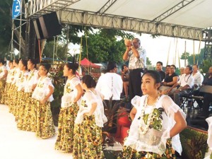 Saipan Mayor David M. Apatang blows the conch shell initiating the call to gather like what the ancient Chamorros used to do. Apatang blew the conch shell to commence the 2017 Liberation Day festivities. (Kimberly A. Bautista)