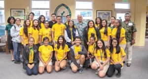 Students from the 2017 University of Guam Upward Bound Program cohort pose with senior vice president of Academic and Student Affairs Dr. Anita Borja Enriquez, left, UOG president Dr. Robert Underwood, center, UOG Endowment Foundation executive director Janiece Sablan, second to the last on the right, and director of TRIO Programs Yoichi Rengiil. (Contributed Photo)