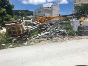 A visit by the Saipan Tribune to the site yesterday found piles of construction materials that are dumped across the streets of the casino. (Kimberly A. Bautista)