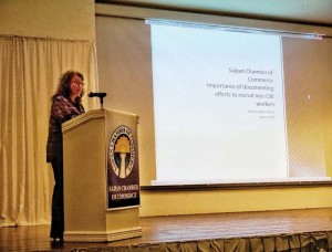 Division president of DFS Marian Aldan Pierce says, “We must put all efforts to reverse the legislation that will end the CW program in 2019. We cannot sustain the CNMI’s continued growth without them.” (Bea Cabrera)