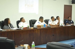 Department of Fire and Emergency Medical Services Commissioner Clyde Norita and other department officials face the House Ways and Means Committee earlier this week. (Erwin Encinares)