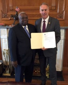 U.S. Virgin Islands Gov. Kenneth E. Mapp and U.S. Secretary of the Interior Ryan Zinke on July 10, 2017. (Contributed Photo)