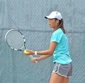 Carol Lee gets ready to serve during a local tournament last year. She is in Fiji and made it to the quarterfinals of both the singles and doubles events of the 2017 Oceania Closed Junior Championships. (Roselyn B. Monroyo)