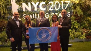Awards night, from left, Bernard Valera of IP&E, Ephrem Gaangin, manager for the Delta Saipan, Delta Management Corp. owner Jim Arenovski, retail sites manager Genna Leon Guerrero, and IP&E vice president of Marketing & Retail Bill Ada. (Contributed Photo)