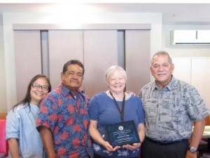 From left, deputy attorney general Lillian A. Tenorio, Chief Justice Alexandro C. Castro, Suzanne Steffy, and Attorney General Edward Manibusan. (Contributed Photo) 