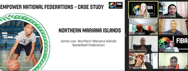 FIBA Oceania senior manager Amanda Jenkins introduces the Northern Mariana Islands Basketball Federation to the attendees of the virtual FIBA Oceania Mid-Term Congress
