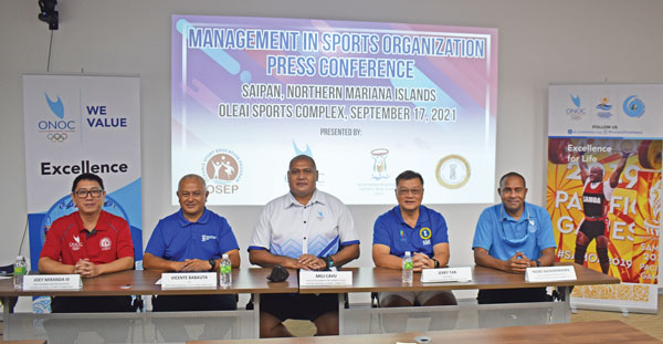 Northern Marianas Pacific Mini Games 2022 Organizing Committee during the media conference at the conference room of the Gilbert C. Ada Gymnasium