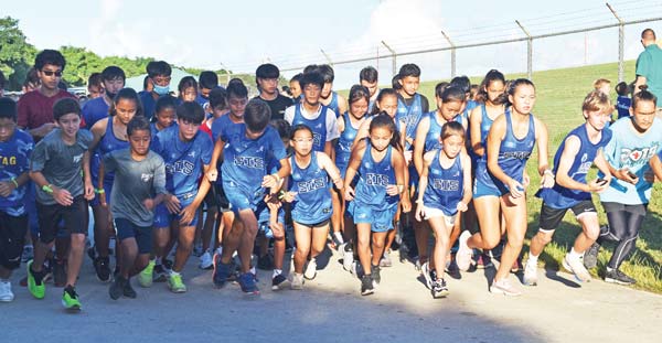 High school runners at the starting line of last Saturday’s PSS/NMA Cross Country Qualifier on the road leading to Ladder Beach. 