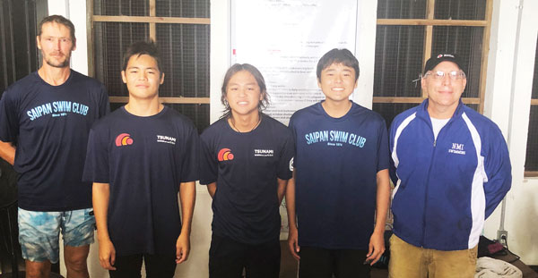 Swimming Center Tsunami Saipan’s Jinnosuke Suzuki and Juhn Tenorio and Saipan Swim Club’s Taiyo Akimaru