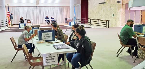 Commonwealth Election Commission staff entertain a Precinct 3 voter last Saturday
