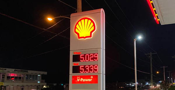 The new gas prices are displayed at a Shell gas Station on Middle Road.