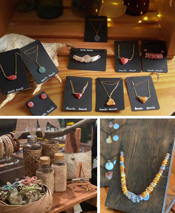 Nature-based products showcased at Marianas Creations include Bonita Basula jewelries recycled from found glass pieces.