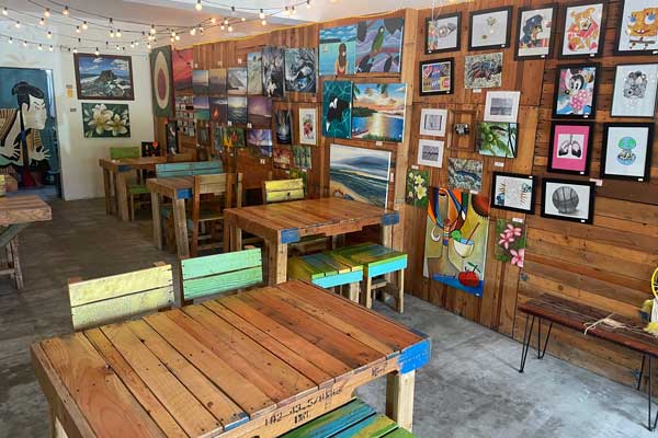 Hundreds of used wooden pallets were recycled and converted into tables and chairs at Marianas Creations.