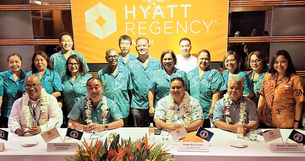 Hyatt Regency Saipan management and staff at the lease renewal signing ceremony last Friday at the Miyako Restaurant. 