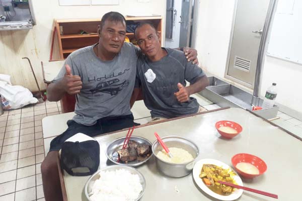 Ateota Teraka and Tairaiti Arakanria, both from Tarawa, are safely onboard the Queen Elizabeth 959. 