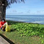 Katsuko Takahashi participates in a beach cleanup on Saipan on Sept. 27, 2021
