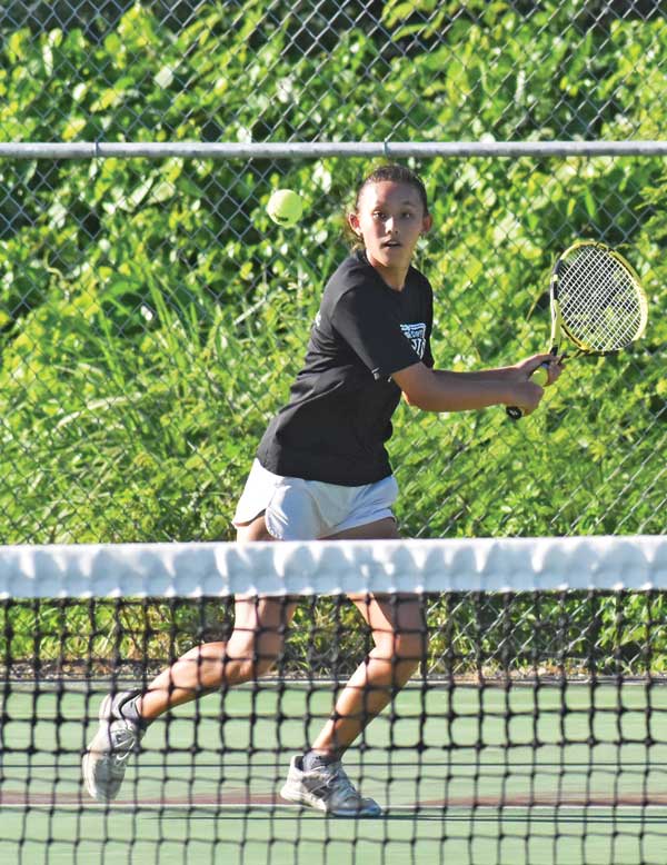 Hye Jin Elliot in action during her and partner Serin Chung’s doubles match in the 2021 TanHoldings Tennis Classic
