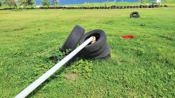 The pole that used to hold up the solar lights at the Cowtown Raceway Park in Marpi was cut by a vandal or vandals this past weekend.
